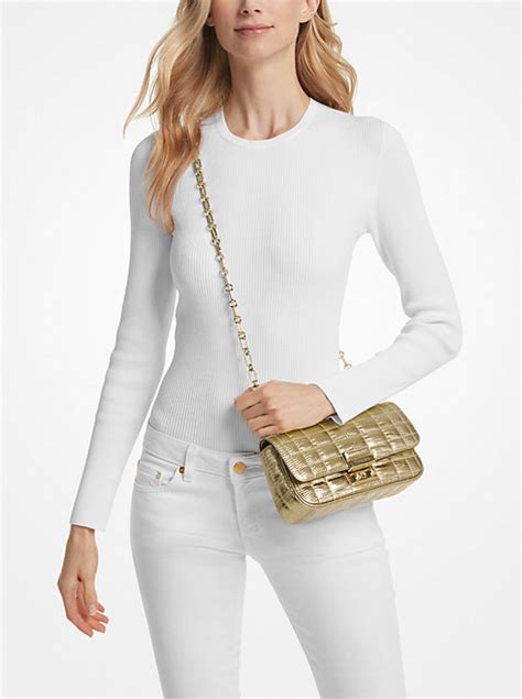 Michael Kors Tribeca Small Quilted Metallic Lizard Embossed